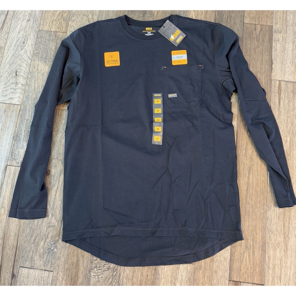 Ariat Men's Long Sleeve Shirt‎ Medium Workman Reflective Flag Black NWT